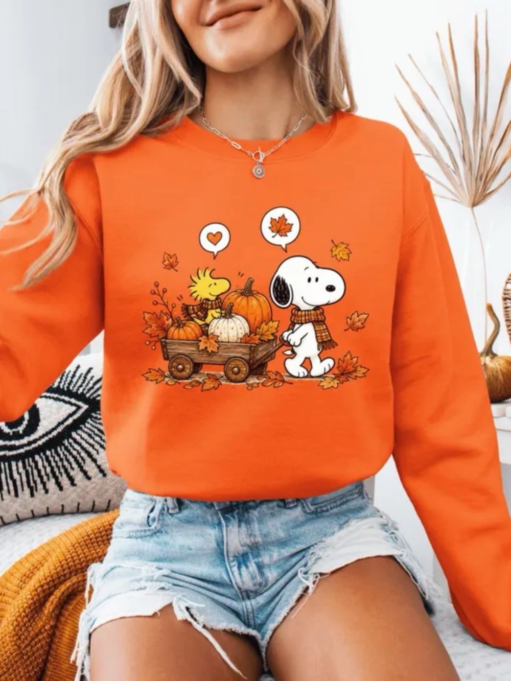 Orange Snoopy & Woodstock Pumpkin Fall Graphic Sweatshirt